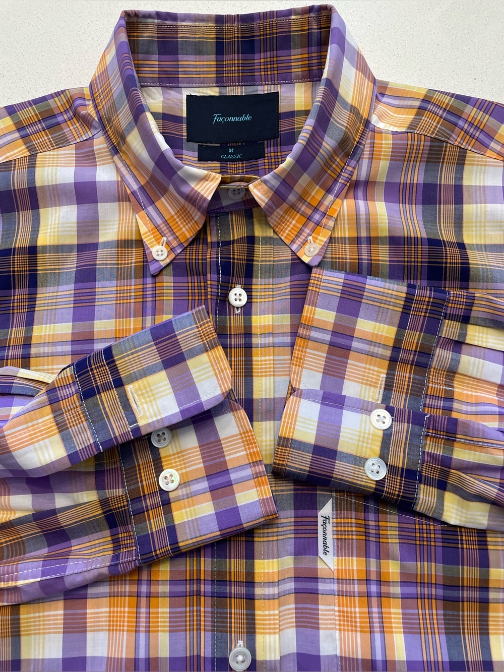 Faconnable - all cotton plaid dress shirt Size Medium